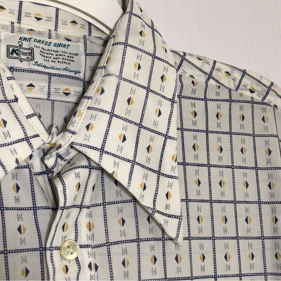 Kmart Shirt Mens XL White Vintage 70s Pointed Collar Button Up Geometric Check - Picture 8 of 12